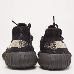 Pre Owned Yeezy x Adidas Black Boost Knit Fabric 350 V2 Core Black White Sneakers Size 41 1/3