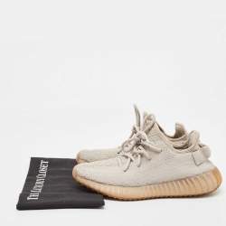 Pre Owned Yeezy x Adidas Grey Knit Fabric Boost 350 V2 Sesame Sneakers Size 38 2/3