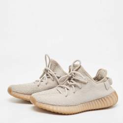 Pre Owned Yeezy x Adidas Grey Knit Fabric Boost 350 V2 Sesame Sneakers Size 38 2/3