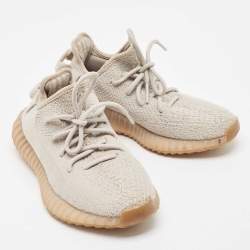 Pre Owned Yeezy x Adidas Grey Knit Fabric Boost 350 V2 Sesame Sneakers Size 38 2/3