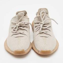 Pre Owned Yeezy x Adidas Grey Knit Fabric Boost 350 V2 Sesame Sneakers Size 38 2/3