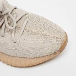 Pre Owned Yeezy x Adidas Grey Knit Fabric Boost 350 V2 Sesame Sneakers Size 38 2/3