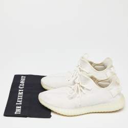 Pre Owned Yeezy x Adidas White Knit Fabric Boost 350 V2 Triple White Sneakers Size 43 1/3