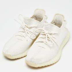 Pre Owned Yeezy x Adidas White Knit Fabric Boost 350 V2 Triple White Sneakers Size 43 1/3