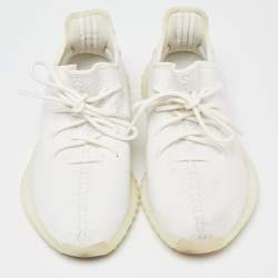 Pre Owned Yeezy x Adidas White Knit Fabric Boost 350 V2 Triple White Sneakers Size 43 1/3