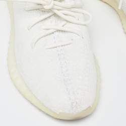 Pre Owned Yeezy x Adidas White Knit Fabric Boost 350 V2 Triple White Sneakers Size 43 1/3