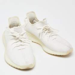Pre Owned Yeezy x Adidas White Knit Fabric Boost 350 V2 Triple White Sneakers Size 43 1/3