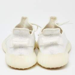 Pre Owned Yeezy x Adidas White Knit Fabric Boost 350 V2 Triple White Sneakers Size 43 1/3