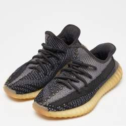 Pre Owned Yeezy x Adidas Black Knit Fabric Boost 350 V2 Asriel Carbon Sneakers Size 40