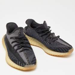 Pre Owned Yeezy x Adidas Black Knit Fabric Boost 350 V2 Asriel Carbon Sneakers Size 40