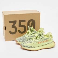 Pre Owned Yeezy x Adidas Neon Yellow Knit Fabric Boost 350 V2 Semi Frozen Yellow Sneakers Size 38