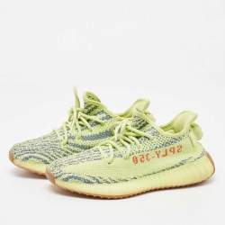 Pre Owned Yeezy x Adidas Neon Yellow Knit Fabric Boost 350 V2 Semi Frozen Yellow Sneakers Size 38