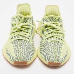 Pre Owned Yeezy x Adidas Neon Yellow Knit Fabric Boost 350 V2 Semi Frozen Yellow Sneakers Size 38