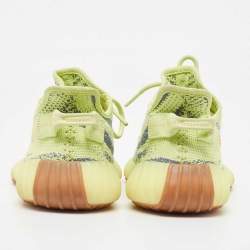 Pre Owned Yeezy x Adidas Neon Yellow Knit Fabric Boost 350 V2 Semi Frozen Yellow Sneakers Size 38