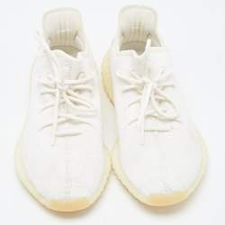 Pre Owned Yeezy x Adidas White Knit Fabric Boost 350 V2 Cream Sneakers Size 46 2/3