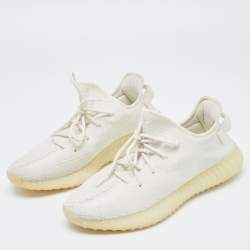 Yeezy x Adidas White Knit Fabric Boost 350 V2 Cream Sneakers Size 46