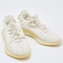 Yeezy x Adidas White Knit Fabric Boost 350 V2 Cream Sneakers Size 46