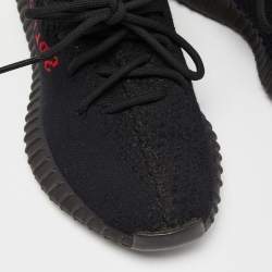 Pre Owned Yeezy x Adidas Black/Red Knit Fabric Boost 350 V2 Bred Sneakers Size 38