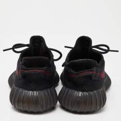Pre Owned Yeezy x Adidas Black/Red Knit Fabric Boost 350 V2 Bred Sneakers Size 38