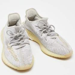 Yeezy x Adidas White/Grey Knit Fabric Boost 350 V2 Static Reflective Sneakers Size 46