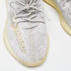 Yeezy x Adidas White/Grey Knit Fabric Boost 350 V2 Static Reflective Sneakers Size 46