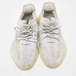 Yeezy x Adidas White/Grey Knit Fabric Boost 350 V2 Static Reflective Sneakers Size 46