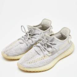 Yeezy x Adidas White/Grey Knit Fabric Boost 350 V2 Static Reflective Sneakers Size 46