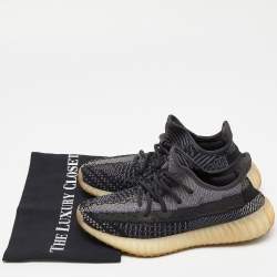 Pre Owned Yeezy x Adidas Black/Grey Knit Fabric Boost 350 V2 Carbon Sneakers Size 38