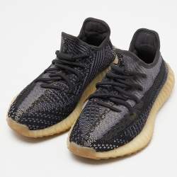 Pre Owned Yeezy x Adidas Black/Grey Knit Fabric Boost 350 V2 Carbon Sneakers Size 38