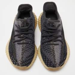 Pre Owned Yeezy x Adidas Black/Grey Knit Fabric Boost 350 V2 Carbon Sneakers Size 38