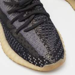 Pre Owned Yeezy x Adidas Black/Grey Knit Fabric Boost 350 V2 Carbon Sneakers Size 38