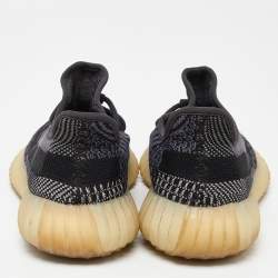 Pre Owned Yeezy x Adidas Black/Grey Knit Fabric Boost 350 V2 Carbon Sneakers Size 38