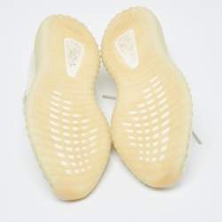 Pre Owned Yeezy x adidas Cream Cotton Knit Fabric Boost 350 V2 Triple White Sneakers Size 42
