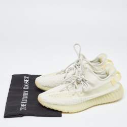 Pre Owned Yeezy x adidas Cream Cotton Knit Fabric Boost 350 V2 Triple White Sneakers Size 42