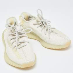 Pre Owned Yeezy x adidas Cream Cotton Knit Fabric Boost 350 V2 Triple White Sneakers Size 42