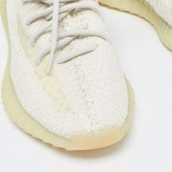 Pre Owned Yeezy x adidas Cream Cotton Knit Fabric Boost 350 V2 Triple White Sneakers Size 42