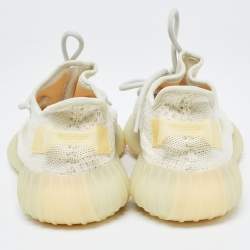 Pre Owned Yeezy x adidas Cream Cotton Knit Fabric Boost 350 V2 Triple White Sneakers Size 42