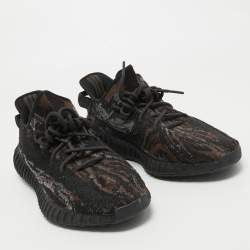 Pre Owned Yeezy x Adidas Black/Brown Knit Fabric Boost 350 V2 MX Rock Sneakers Size 47 1/3