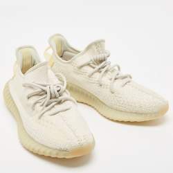 Pre Owned Yeezy x Adidas White Knit Fabric Boost 350 V2 Light Sneakers Size 47 1/3