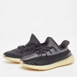 Pre Owned Yeezy x Adidas Black Knit Fabric Boost 350 V2 Carbon Sneakers Size 47 1/3