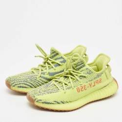 Pre Owned Yeezy x Adidas Yellow/Blue Knit Fabric Boost 350 V2 Semi Frozen Yellow Sneakers Size 40