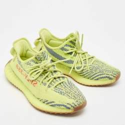 Pre Owned Yeezy x Adidas Yellow/Blue Knit Fabric Boost 350 V2 Semi Frozen Yellow Sneakers Size 40
