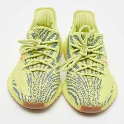 Pre Owned Yeezy x Adidas Yellow/Blue Knit Fabric Boost 350 V2 Semi Frozen Yellow Sneakers Size 40