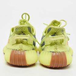 Pre Owned Yeezy x Adidas Yellow/Blue Knit Fabric Boost 350 V2 Semi Frozen Yellow Sneakers Size 40