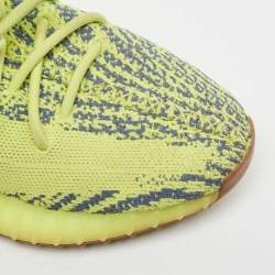 Pre Owned Yeezy x Adidas Yellow/Blue Knit Fabric Boost 350 V2 Semi Frozen Yellow Sneakers Size 40