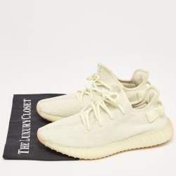 Pre Owned Yeezy x Adidas Light Yellow Knit Fabric Boost 350 V2 Butter Sneakers Size 42 2/3