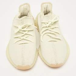 Pre Owned Yeezy x Adidas Light Yellow Knit Fabric Boost 350 V2 Butter Sneakers Size 42 2/3