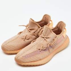 Pre Owned Yeezy x Adidas Orange Knit Fabric Boost 350 V2 Clay Sneakers Size 46