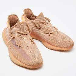 Pre Owned Yeezy x Adidas Orange Knit Fabric Boost 350 V2 Clay Sneakers Size 46