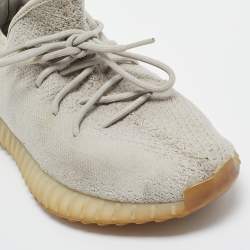 Pre Owned Yeezy x Adidas Grey Knit Fabric Boost 350 V2 Sesame Sneakers Size 45 1/3